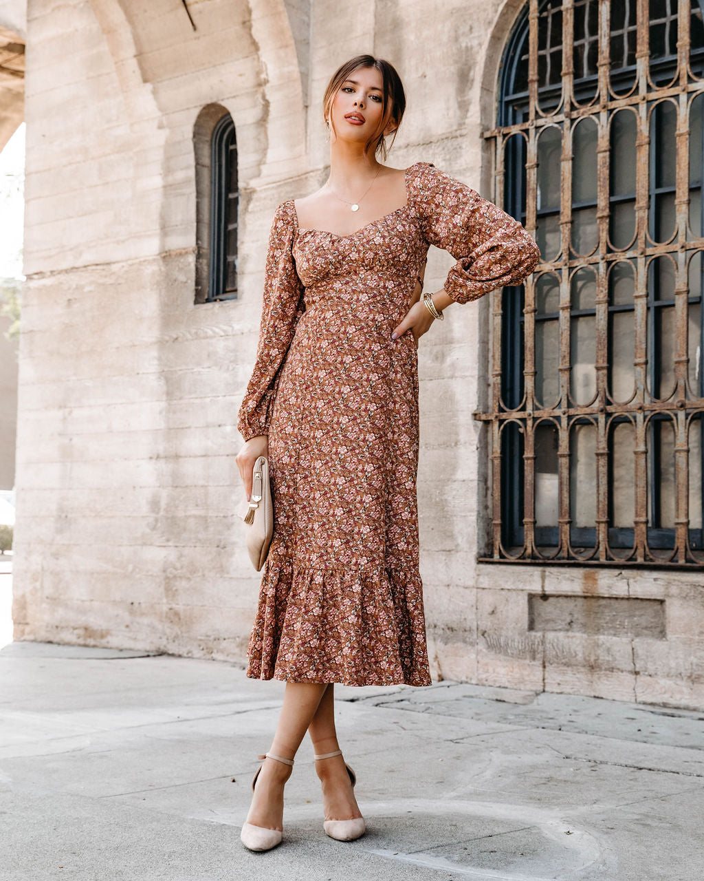 Blessings On Blessings Floral Lace Up Back Midi Dress - Se7enfashion