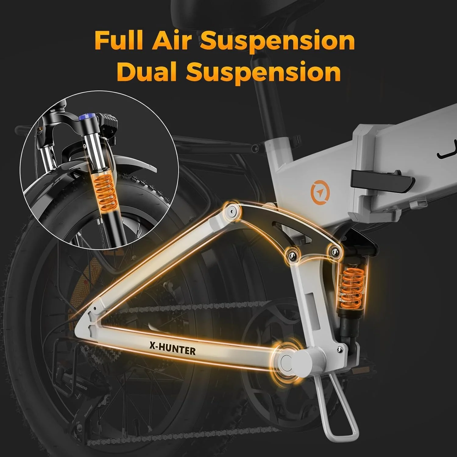 Jasion X-Hunter Electric Bike for Adults, 750W Motor Electric Bicycle with 48V 13AH Removable Battery, 20" x4.0 Fat Tire Folding Ebike, Full Suspension, 7-Speed Bicycles - Image 18