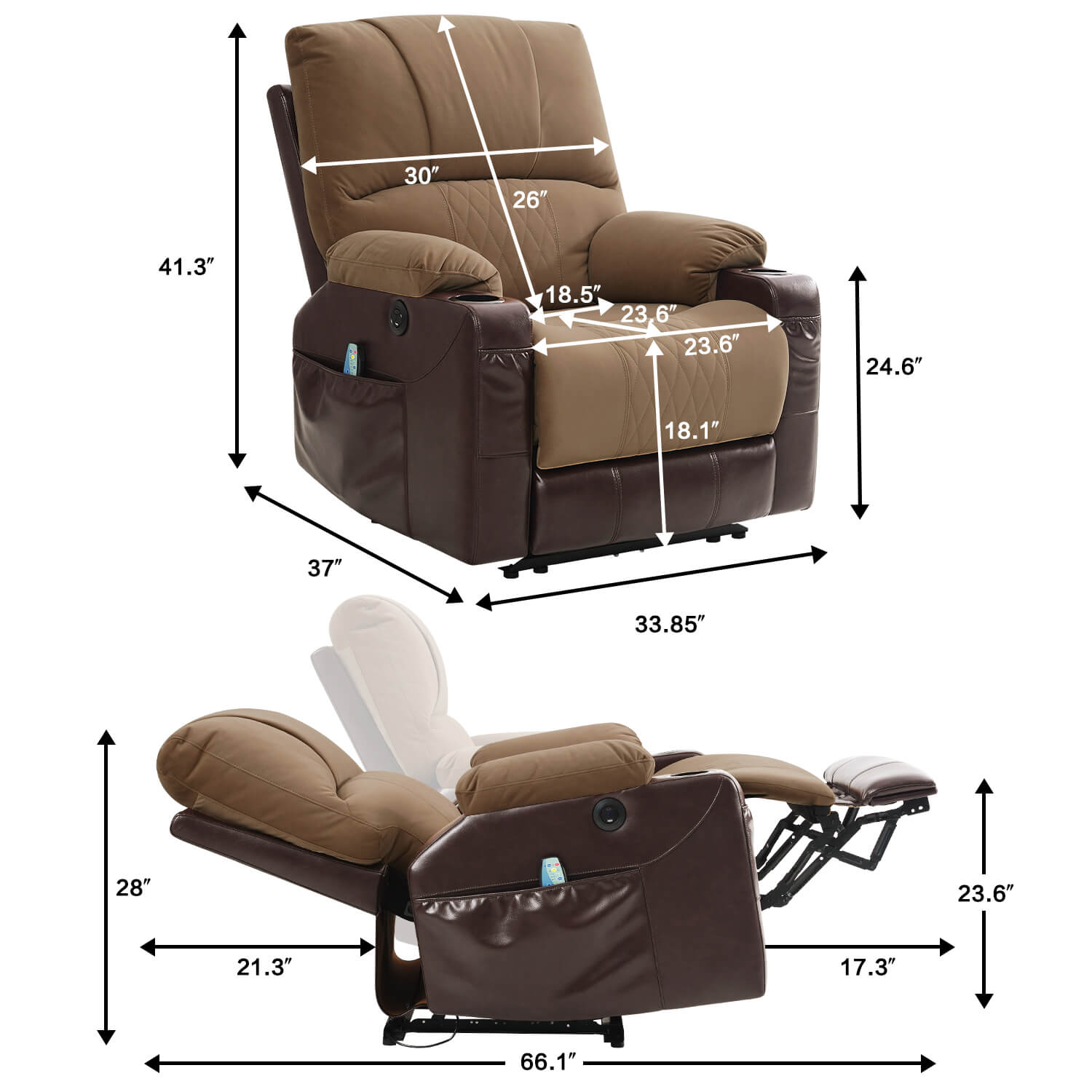 Power Recliner Chair with Heat and Massage, Wall Hugger