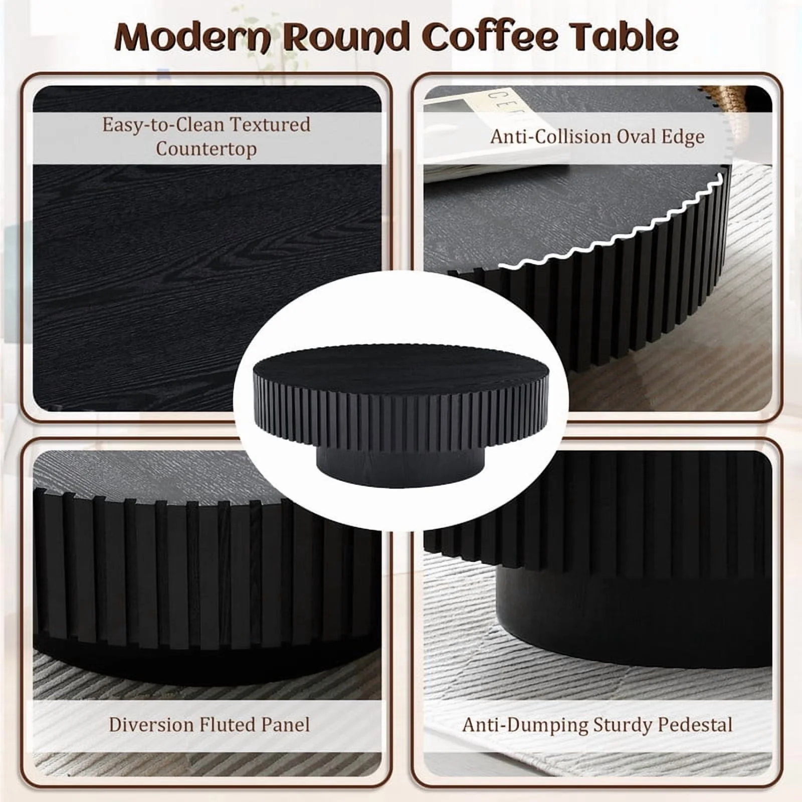 FFH 43.7 inch Oval Coffee Table for Living Room,Handcraft Rustic Corner Coffee Table Nature Wood Relief Sturdy Pedestal for Apartmen,Side Table Centre Table,Nature Wood - Image 21