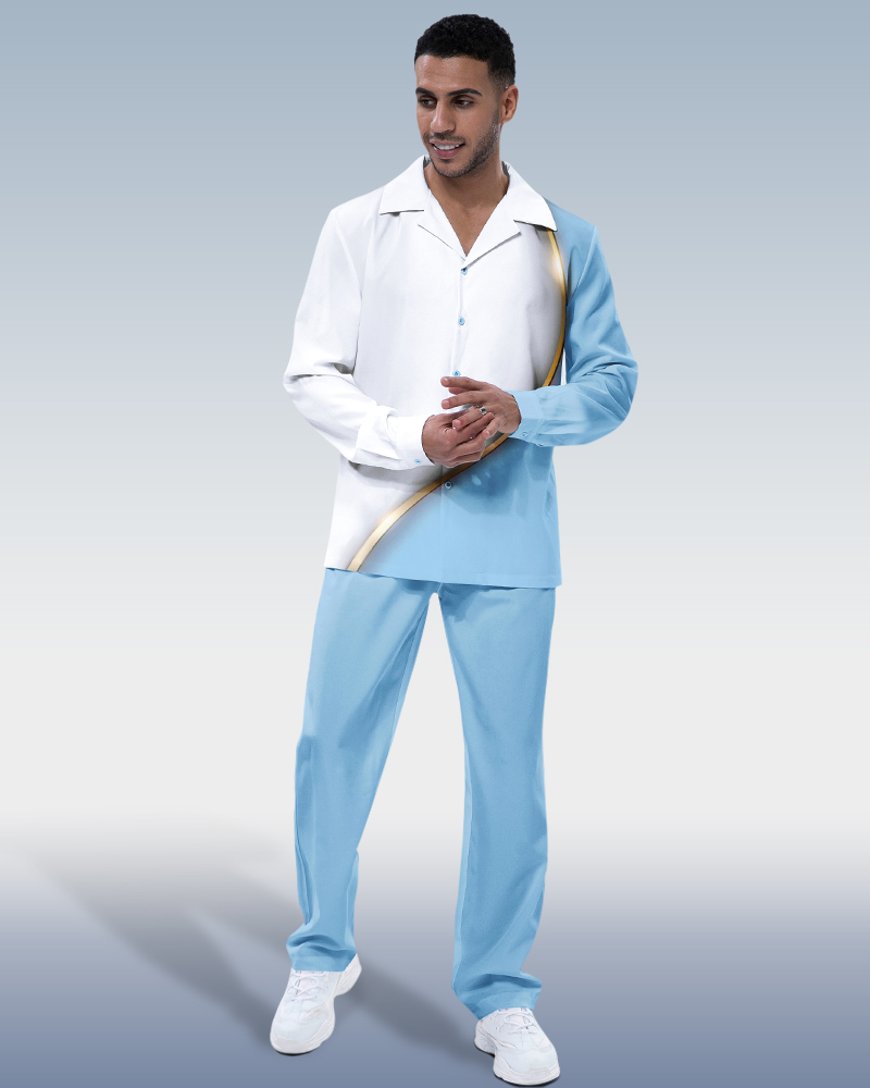 Suitmens Men's Blue Gradient Long Sleeve Walking Suit