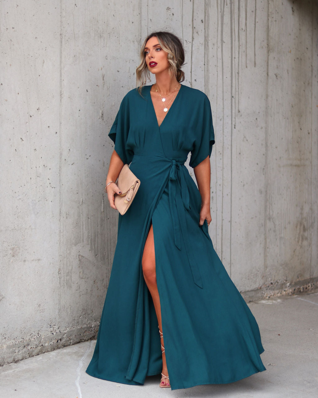 Behati Wrap Kimono Maxi Dress - Dark Teal - Se7enfashion