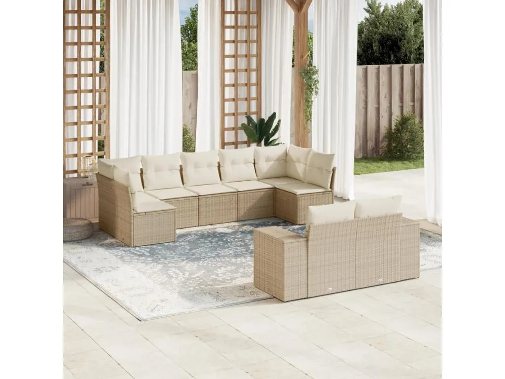 Set de sofás de jardín 9 piezas con cojines ratán sintético beige eigh51679