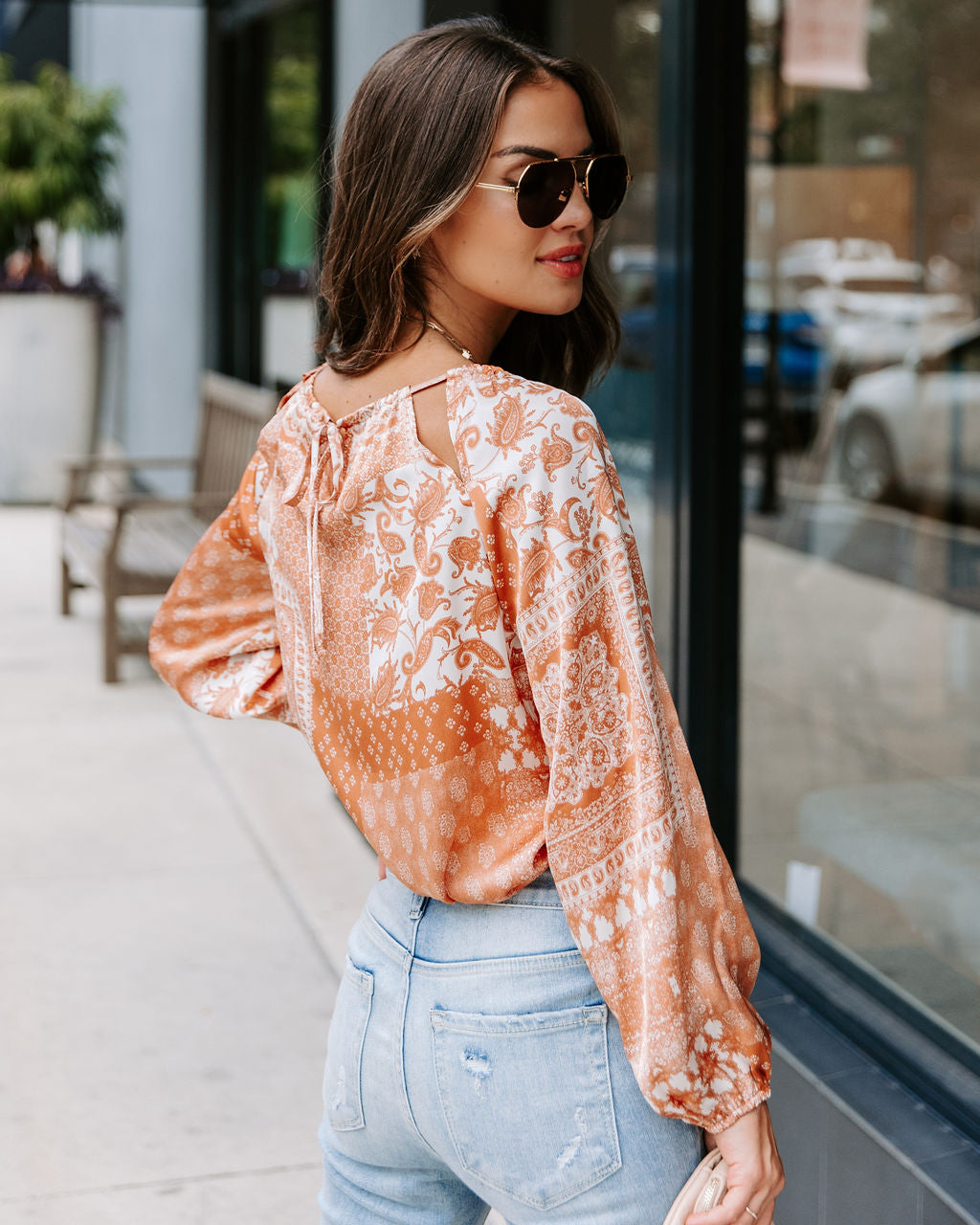Donna Printed Cutout Top - Clay - FINAL SALE - Se7enfashion