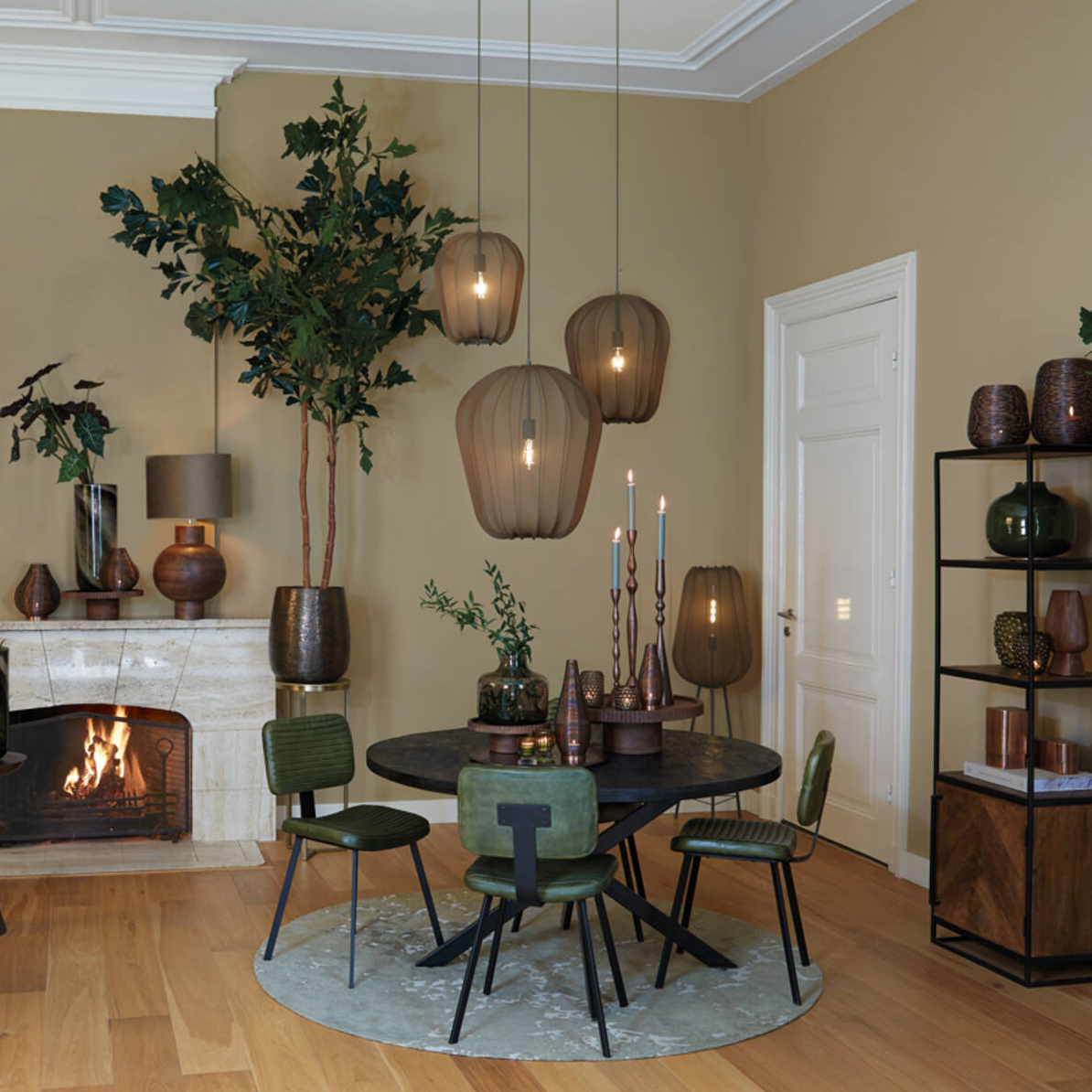 Light & Living Plumeria Hanglamp - M - H 40 x Ø 34 cm - Donkergroen