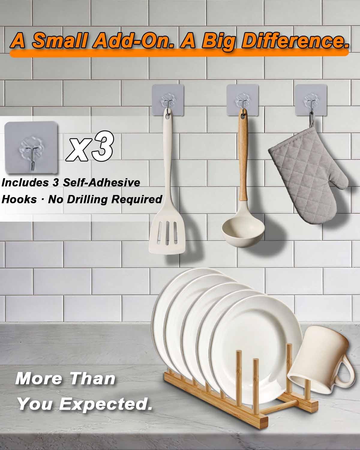 Bamboo Dish Rack, Stylish Vertical Wooden Plate Holder & Drainer, Multi-Purpose Kitchen Cabinet Organizer for Dishes, Pots, Lids, Bowls, Cups & Cutting Boards