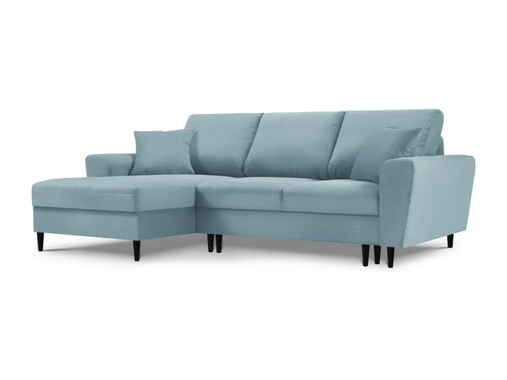 Kavehomedeco - Sofá cama esquinero izquierdo con baúl de almacenaje Kavehomedeco 4 plazas de pana azul claro - 241x145x88cm MJXE99958