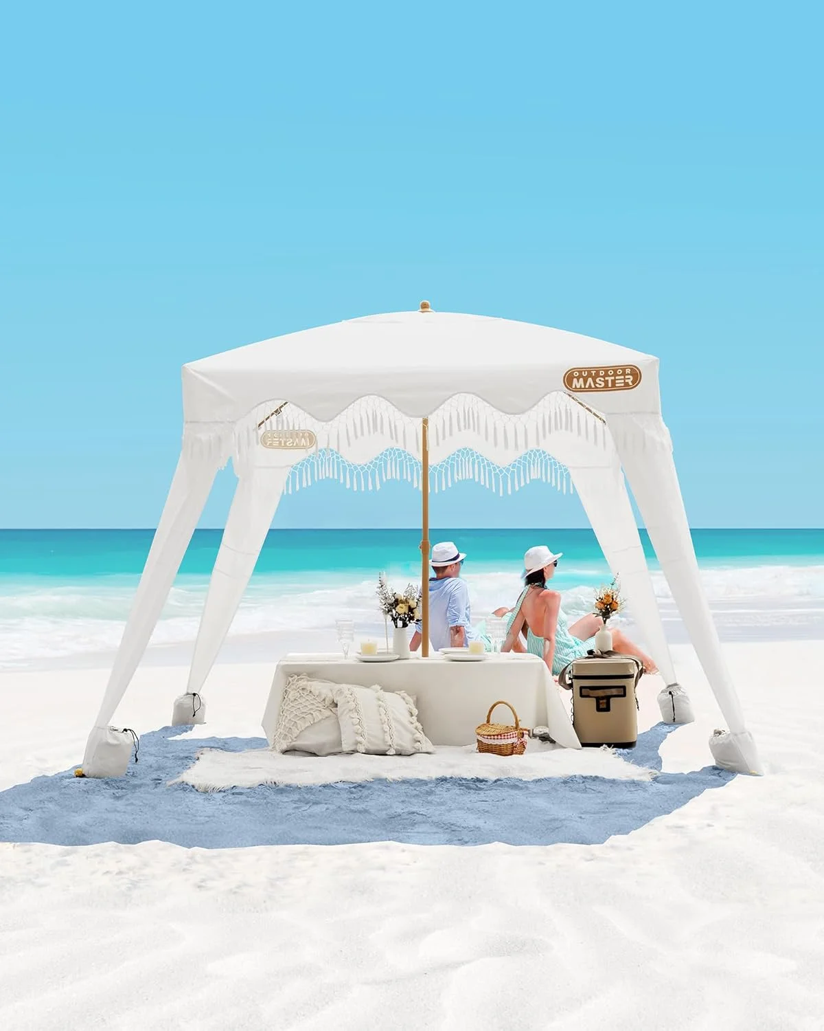 OutdoorMaster Beach Cabana with Fringe, Portable 6' x 6' Beach Canopy, Easy Set Up Beach Shelter, Included Side Wall, UPF 50+ UV Protection Sun Umbrella - for Kids, Family & Friends - Image 16
