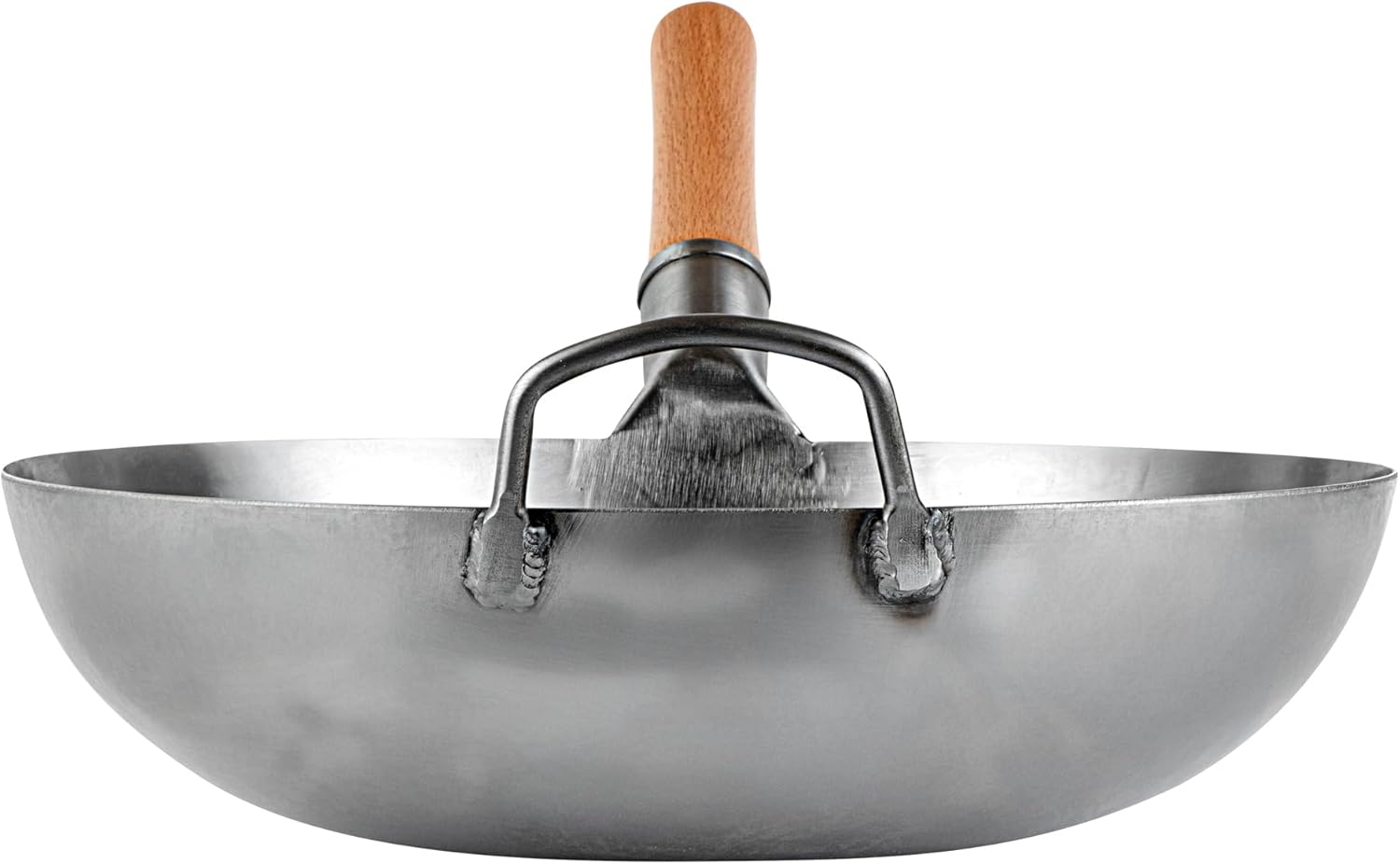 Restaurantware Carbon Steel Wok 1 Pack of 14 Inch Heavy-Duty Stir Fry Pan Silver Hand Hammered Wok Efficient Maneuvering Steel Helper Handle Uniform Heat Distribution Asian Cooking