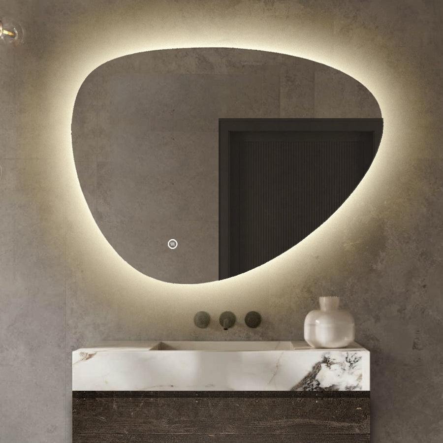 Badkamerspiegel Asymmetrisch - Organisch met Verlichting - 140 x 95 cm