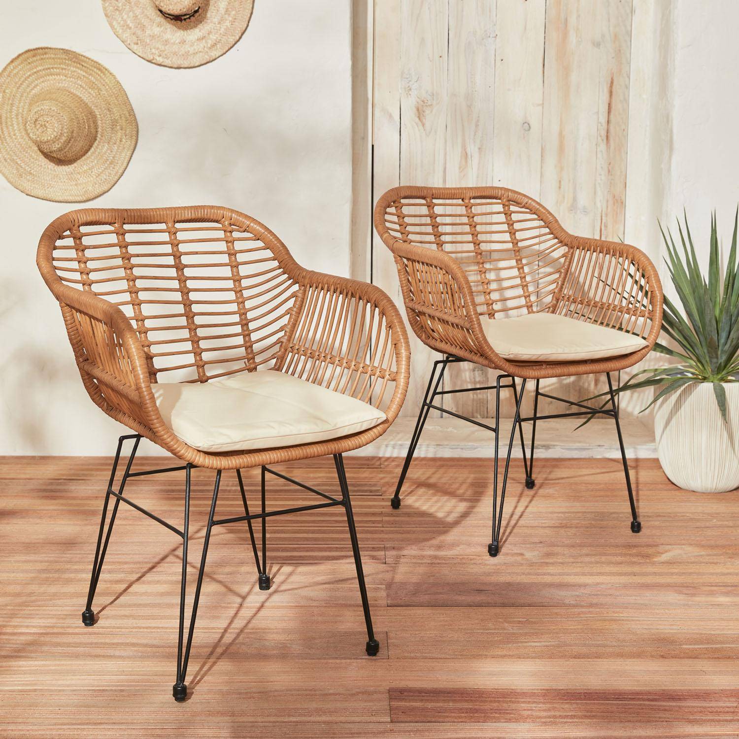 Wondama - Sillón de resina de bambú y efecto metálico, set de 2
