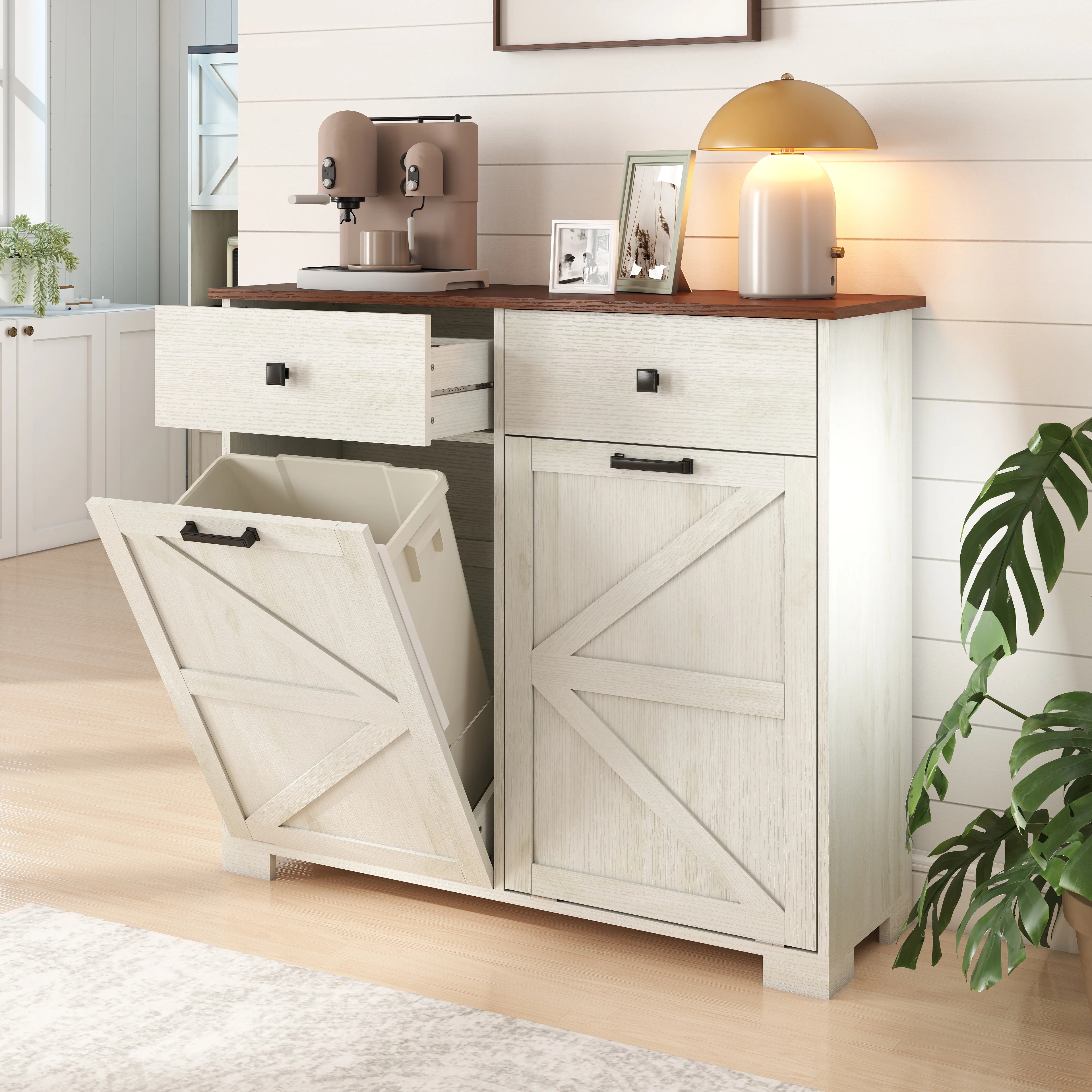 TrumanPick 61"H Large Buffet Sideboard Cabinet, TV Cabinet, Kitchen Pantry for Dining Room, Living Room, 61.3''L x 15''W x 29.8''H, White/Walnut - Image 48