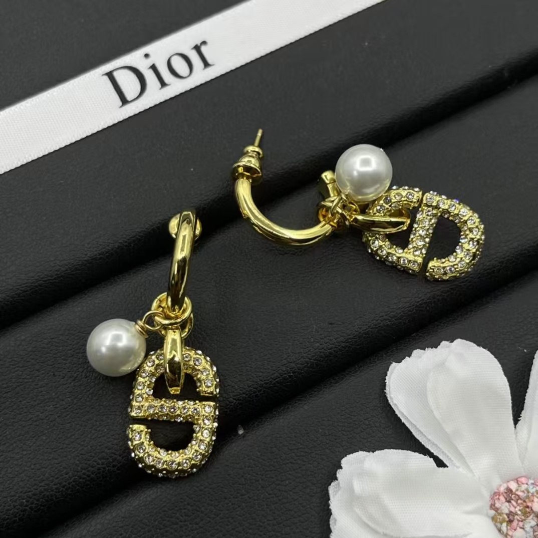 Dior Hoop with Pearl and CD Dangle Earrings - Original Replica Club