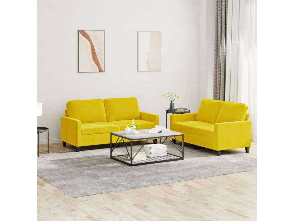 Juego de sofás con cojines 2 piezas terciopelo amarillo