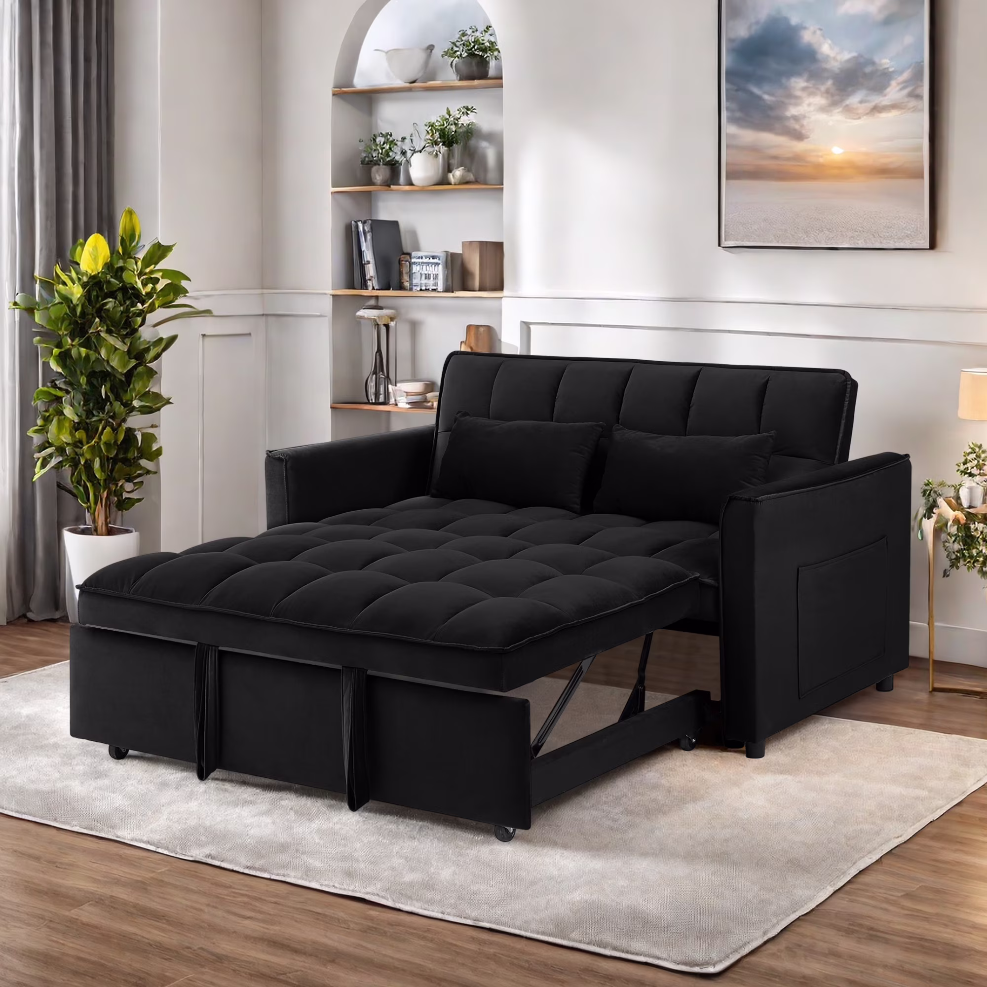 Convertible Sofa Bed,3-in-1 Sleeper Sofa with Pull Out Bed,Sleeper Futon Couch Loveseat with Adjsutable Backrest and Pillows for Living Room,Gray - Image 3
