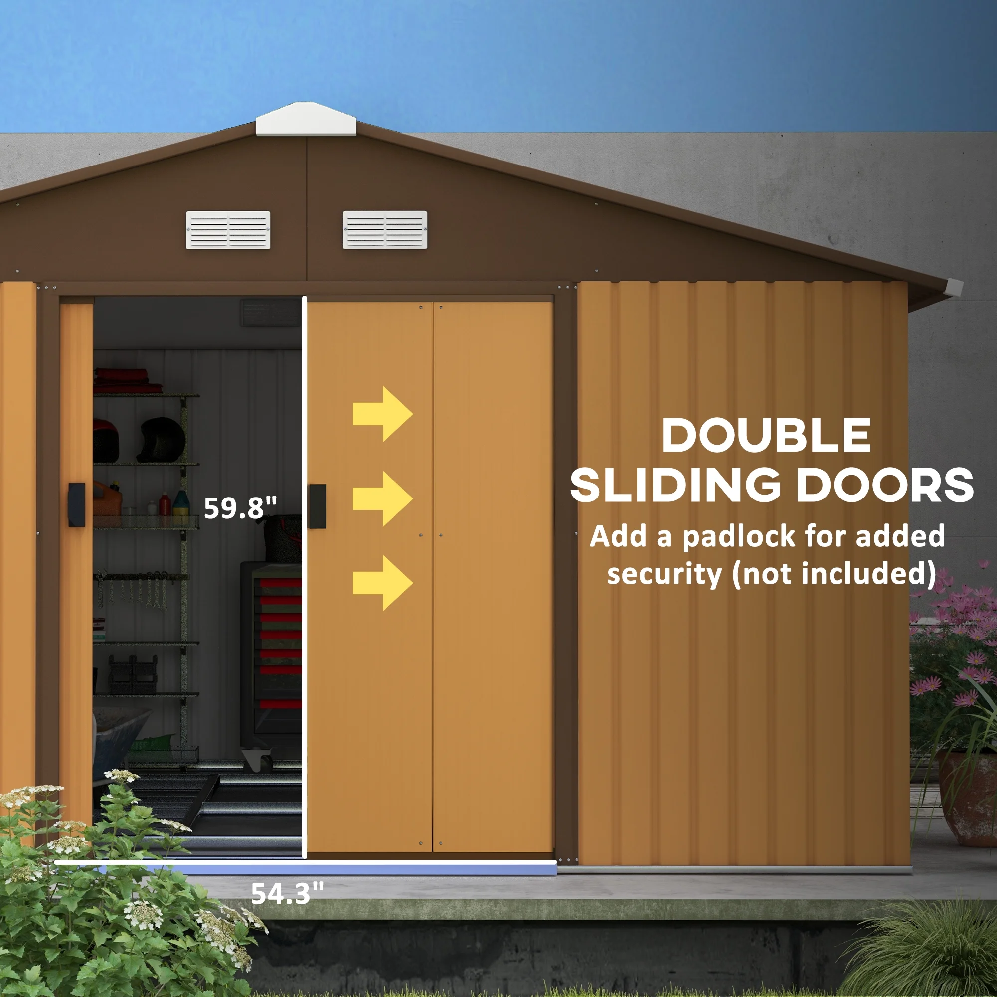 Outsunny 7' x 4' Metal Storage Shed Organizer, Garden Tool House with 4 Vents and 2 Sliding Doors for Backyard, Patio, Garage, Lawn, Dark Gray - Image 29