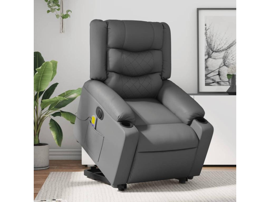 Sillón de masaje elevable eléctrico cuero sintético gris