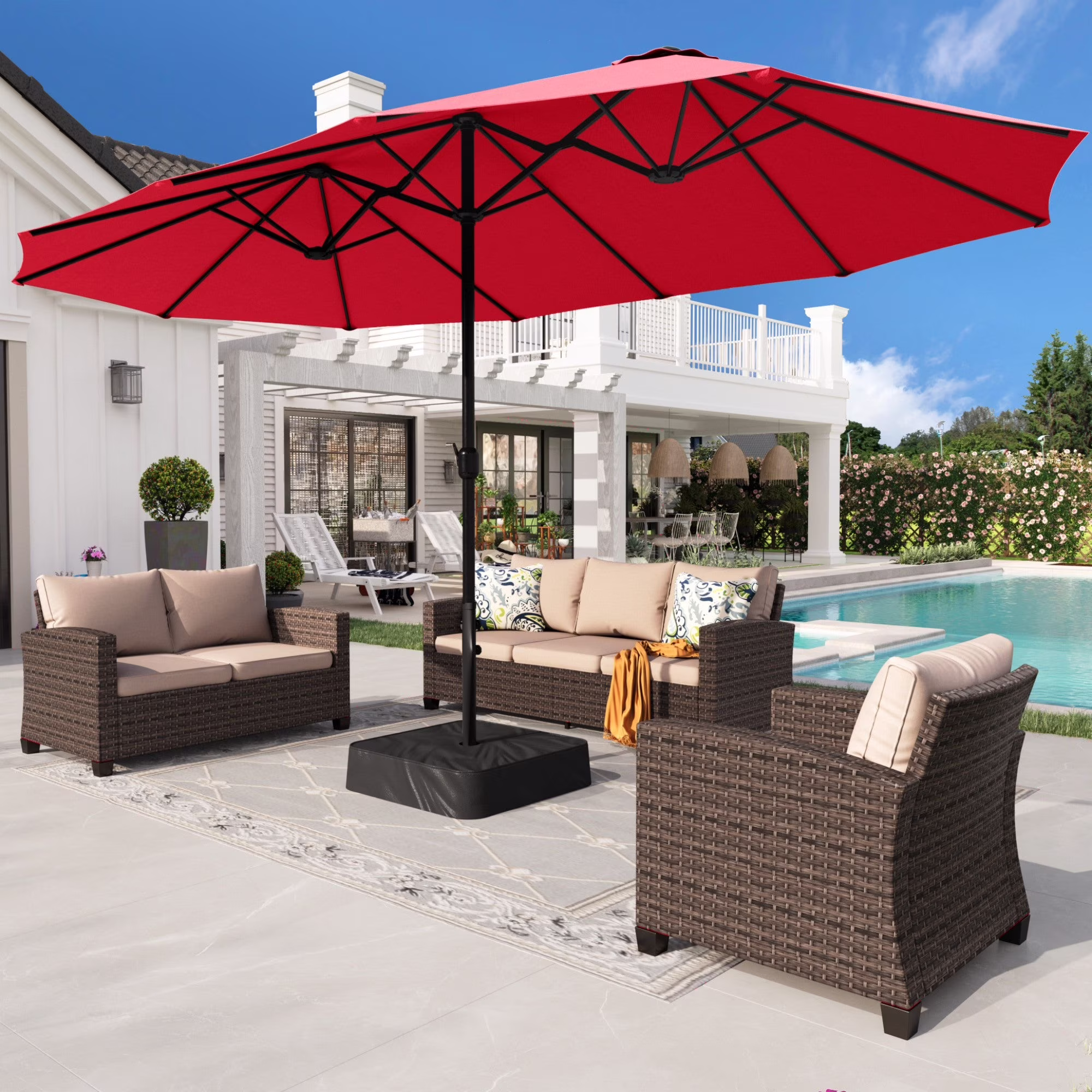 Alpha Joy 15ft Outdoor Patio Umbrella Extra-Large Double-Sided Garden Umbrella with Crank Handle and Base - Smoky Gray - Image 14