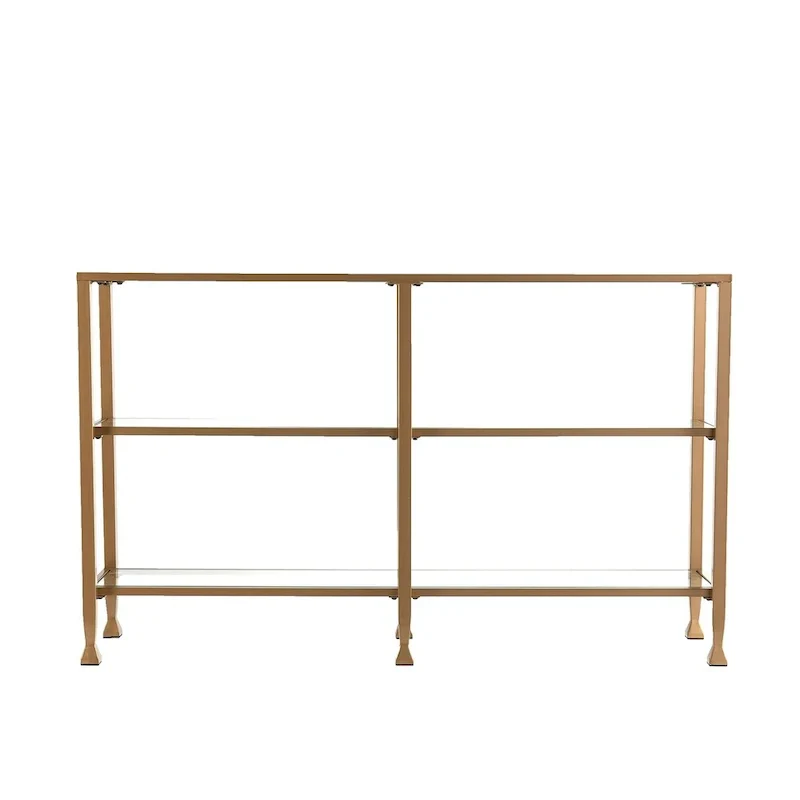 Jensen Gold Metal Console Table with Glass Shelves by SEI Furniture - Narrow Design