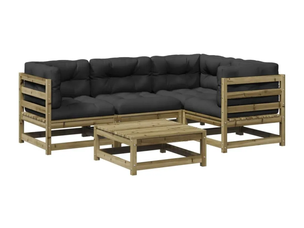 Set de sofás jardín 5 piezas con cojines Vivircalido impregnada 46715giwb