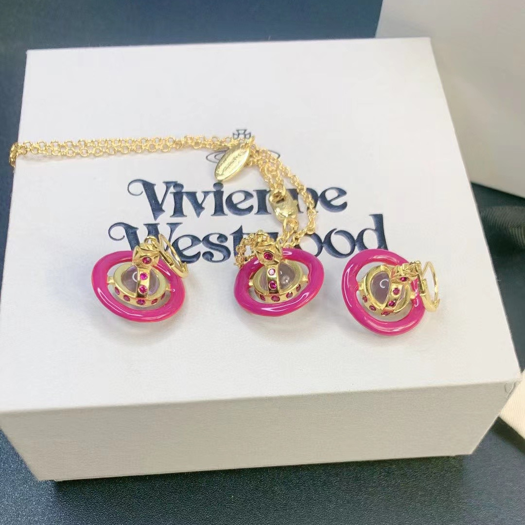 Vivienne Westwood Enamel Pink Blue Black Saturn Earrings - Original Replica Club