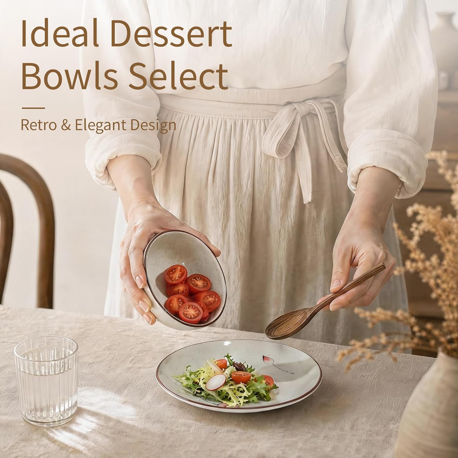 4.5 Inch Japanese Retro Dessert Bowls Set of 6, Ceramic Hand-painted Serving Bowsl Set for Cereal, Salads, Dessert, Ice Cream, Rice, Noodles, Dishwasher Microwave Safe