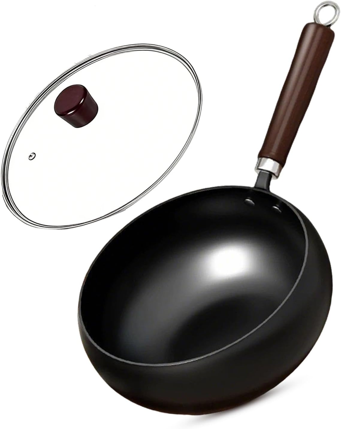 Japanese Cast Iron Pan, 2026 Upgrade Uncoated Thick Iron Pot with Lid, Hand-Forged, Durable and Rust-Free for Kitchen Cooking Frying (Hammered Glass Lid,20cm/7.9'')