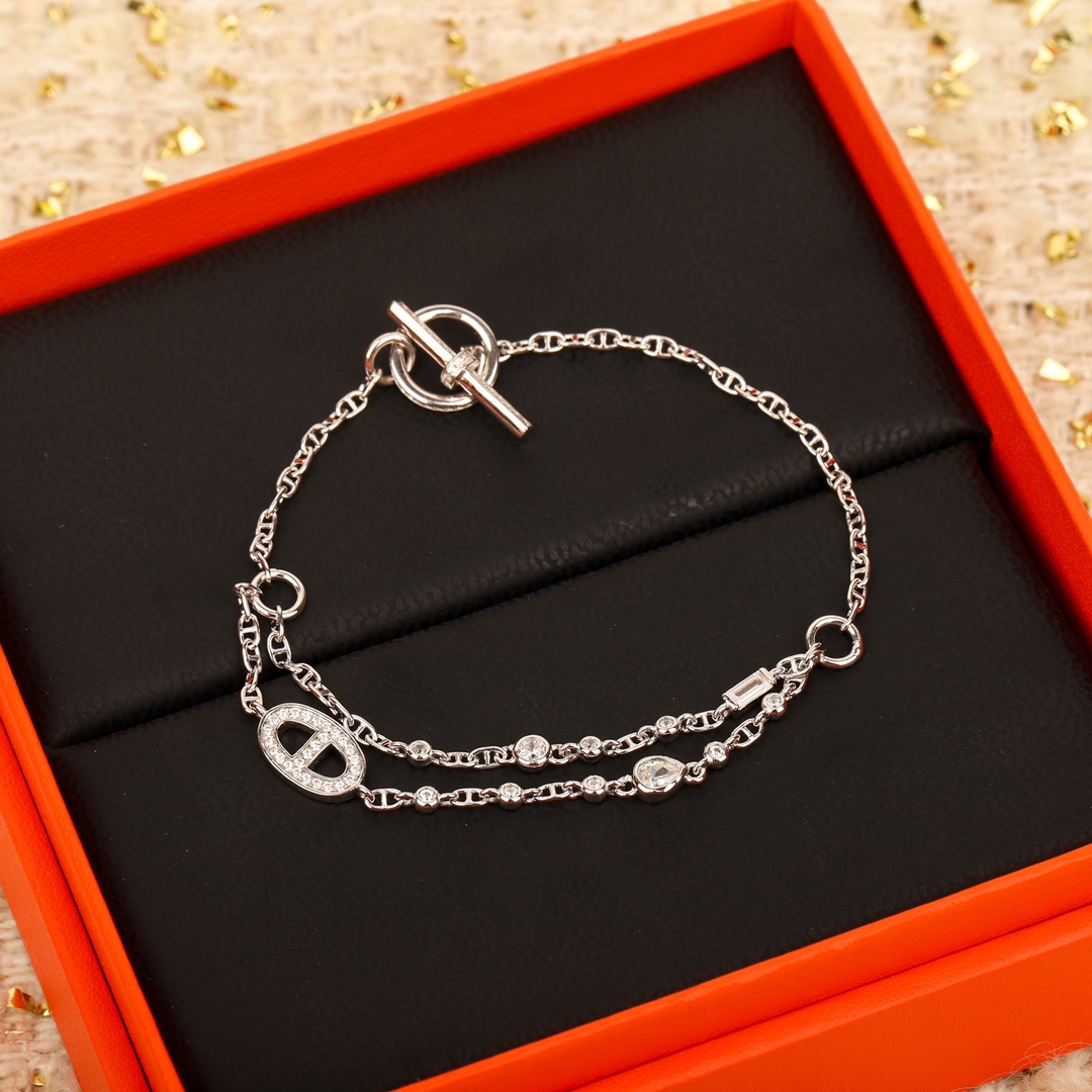 Hermes OT Clasp Two Layers Pig Nose Silver Bracelet - Original Replica Club