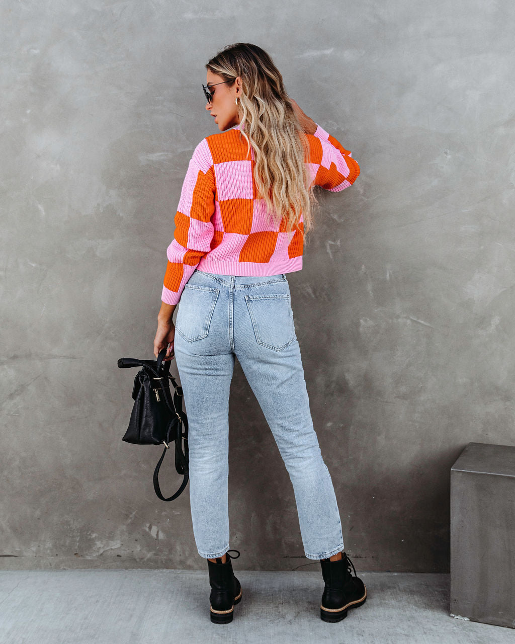 Morris Checkered Pullover Sweater - Pink/Orange Combo - Se7enfashion