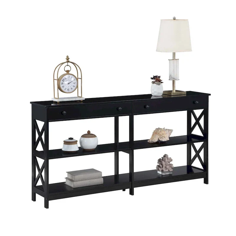 Oxford 60-Inch Console Table with Shelves and 2 Drawers by Convenience Concepts