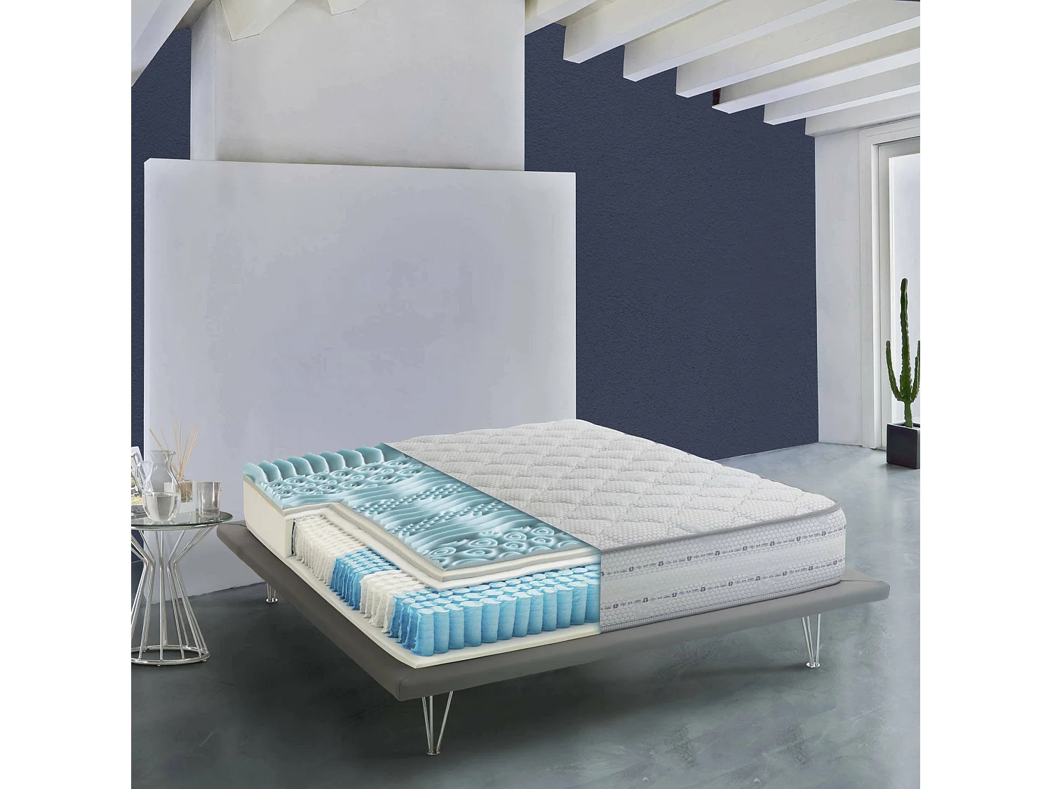 Colchón doble Natalina, colchón viscoelástico y muelles ensacados, 100% Made in Italy, antiácaros e hipoalergénico, 180x200h26 cm