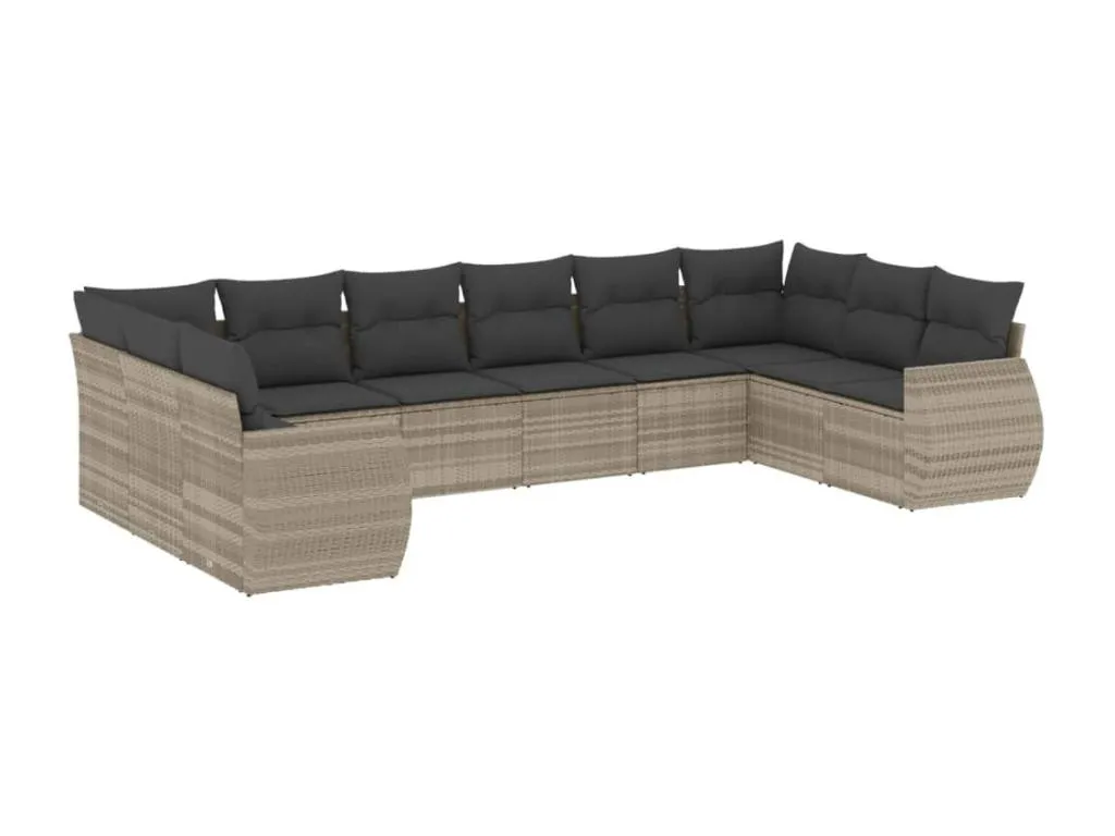 Set sofás jardín 10 pzas con cojines ratán sintético gris claro FKDC38284