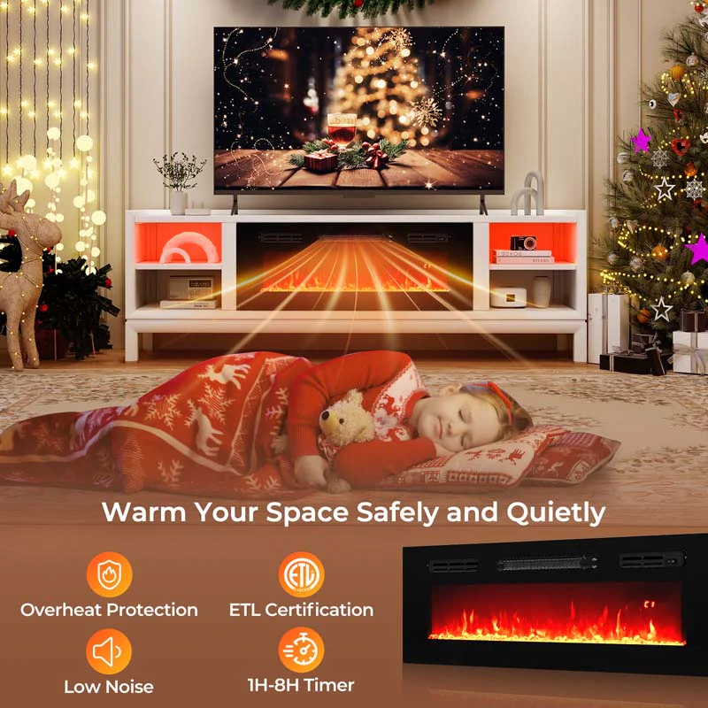 Eletriclife 36 Inches Electric Fireplace Heater Recessed with LED Strip Lights