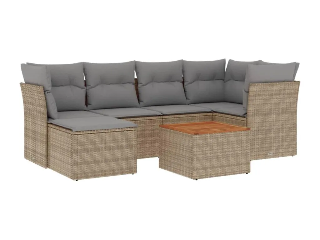 Juego de sofás jardín con cojines beige mezcla 7 pzas ratán PE 30917yqgk