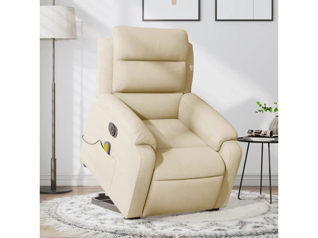 Sillón de masaje eléctrico reclinable elevable tela crema