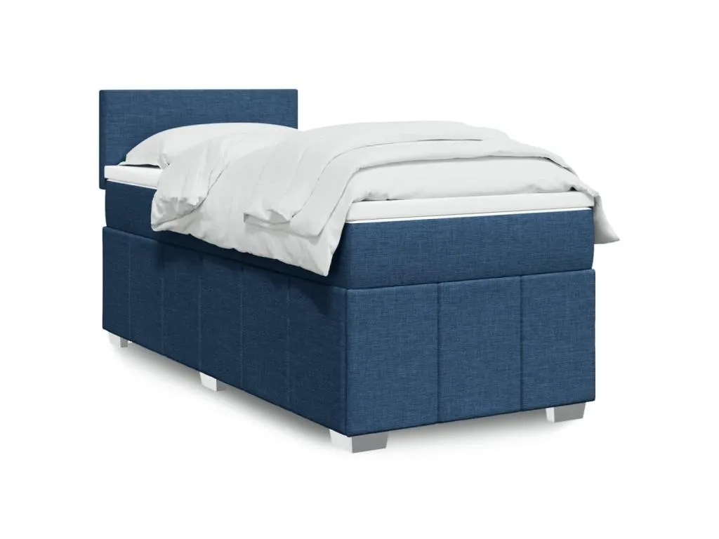 Cama box spring con colchón tela azul 100x200 cm gvf3520230