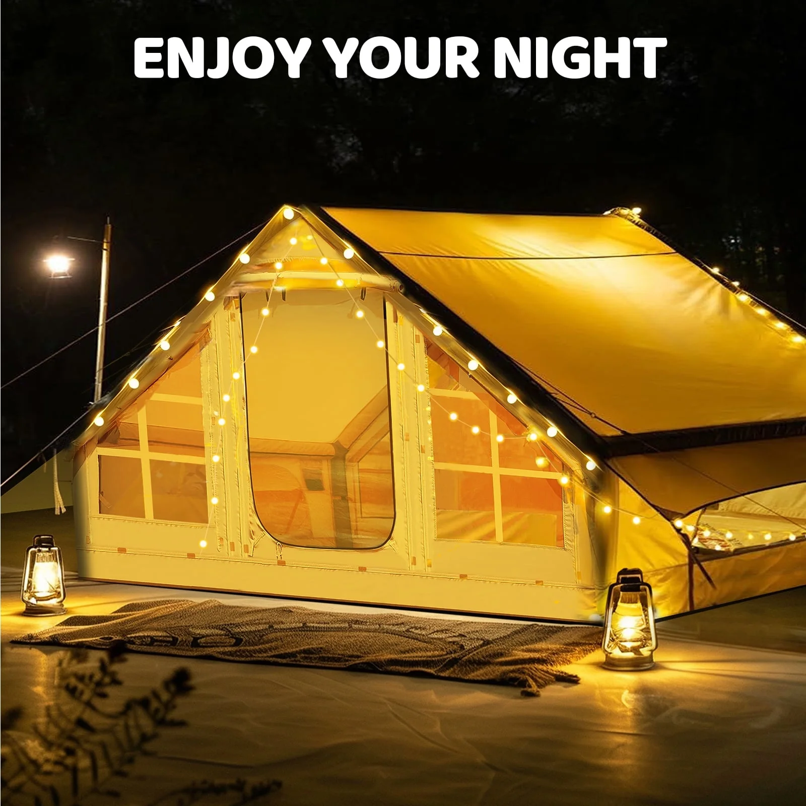 Lilypelle 4-6 Person Blow Up Inflatable Tent with Stove Jack, Hot Tent for Camping with Hand Pump, Waterproof Inflatable Camp Tent with Mesh Windows, Easy Setup Glamping Inflatable House - Image 8