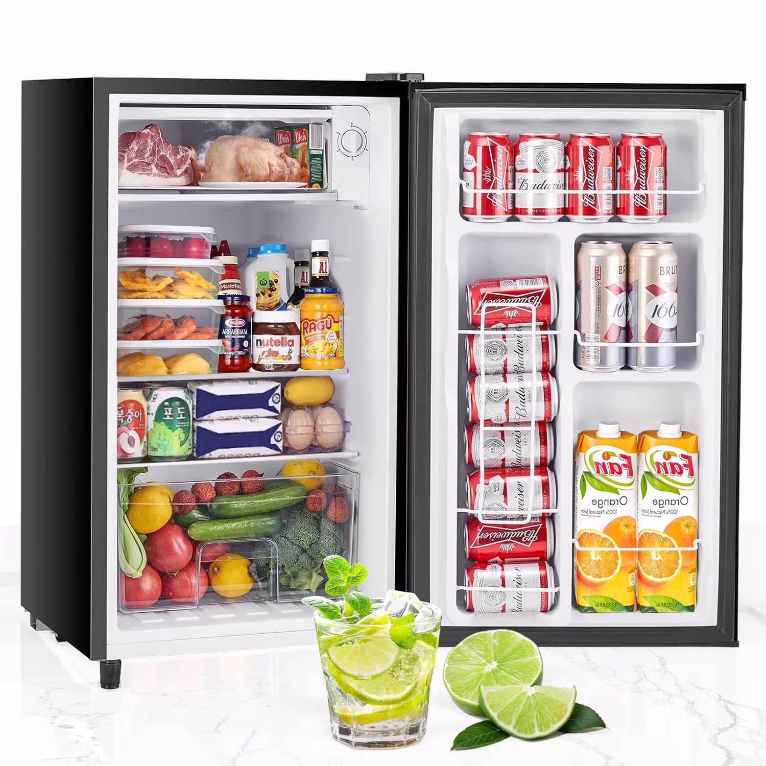 Beddle Mini Fridge with Freezer 3.2 Cu.ft Small Refrigerator for Dorm Bedroom, Compact Refrigerators Single Door Adjustable Thermostat Low Noise,Silver