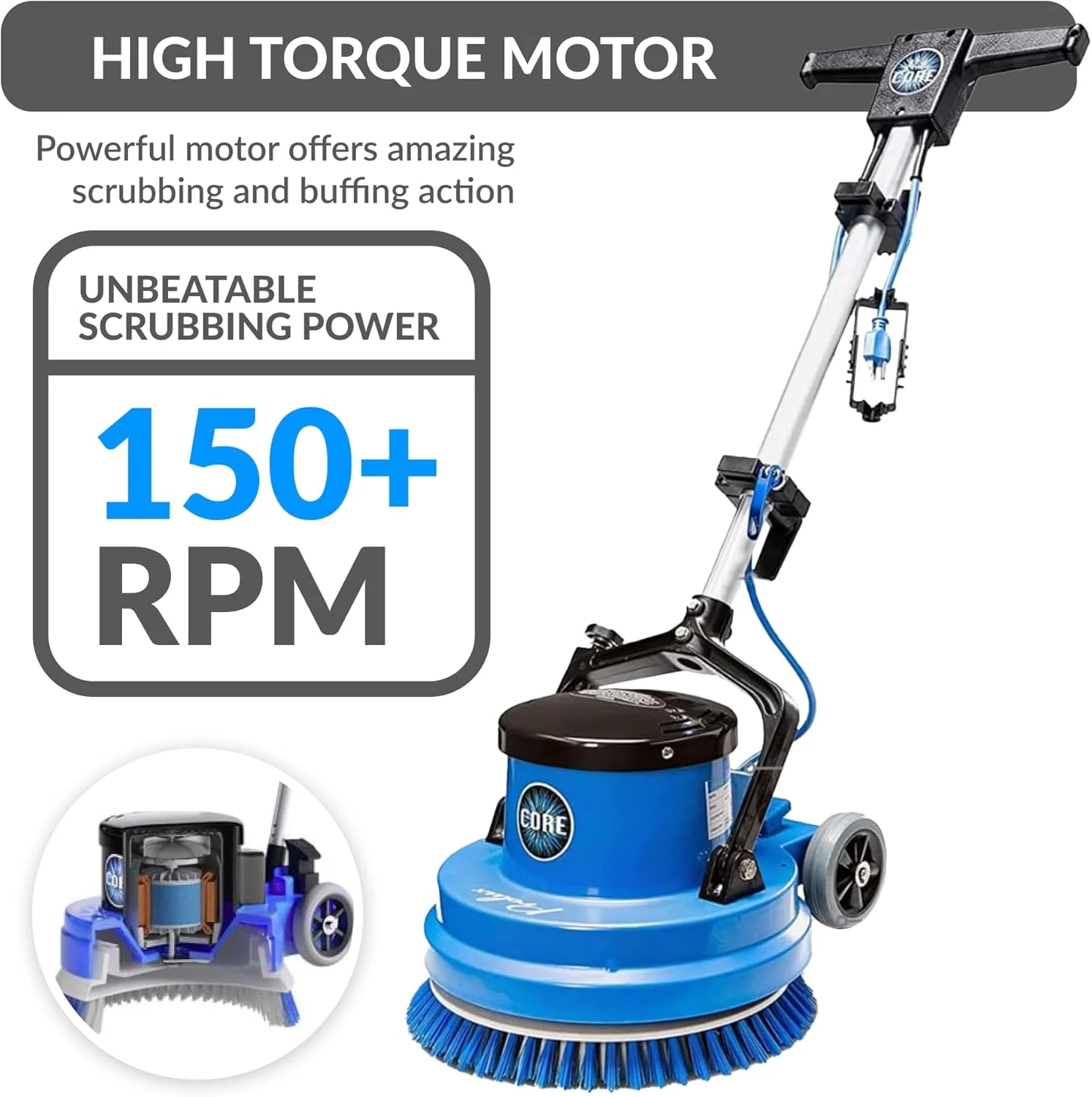 Prolux Core 15 in. Loaded Commercial Light Hand-Driven Floor Buffer Scrubber - Image 7