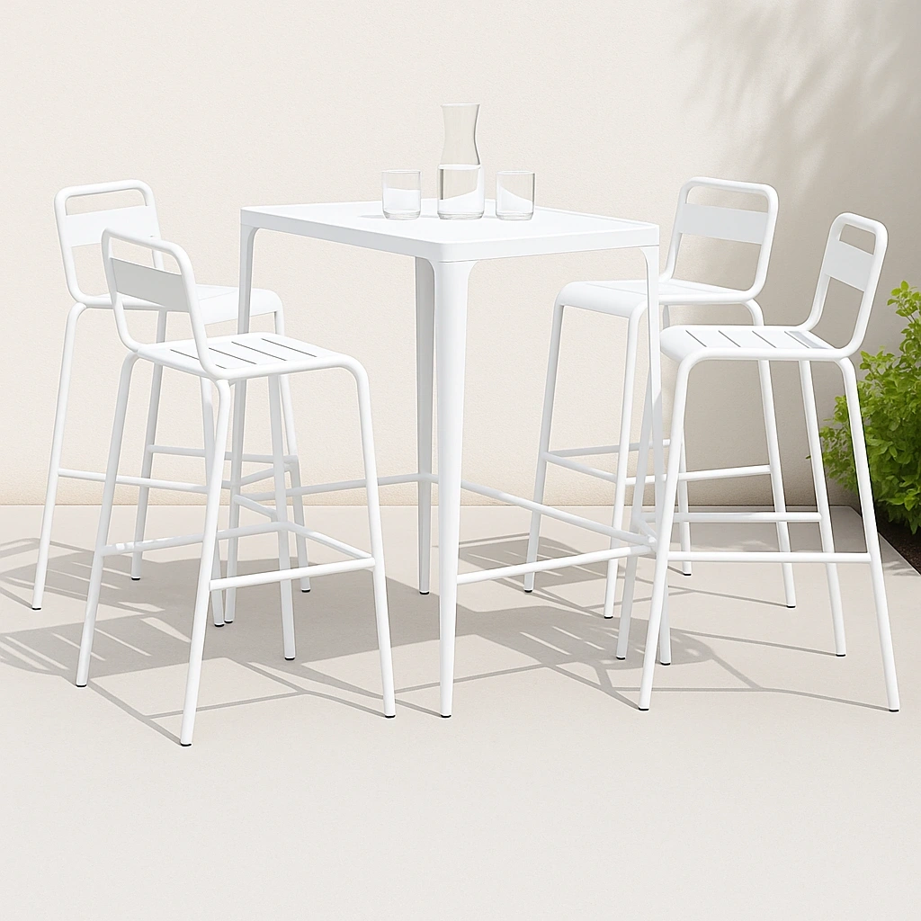 Conjunto de bar + mesa alta con taburetes + blanco + aluminio + exterior/interior - LgUFcNX420WE