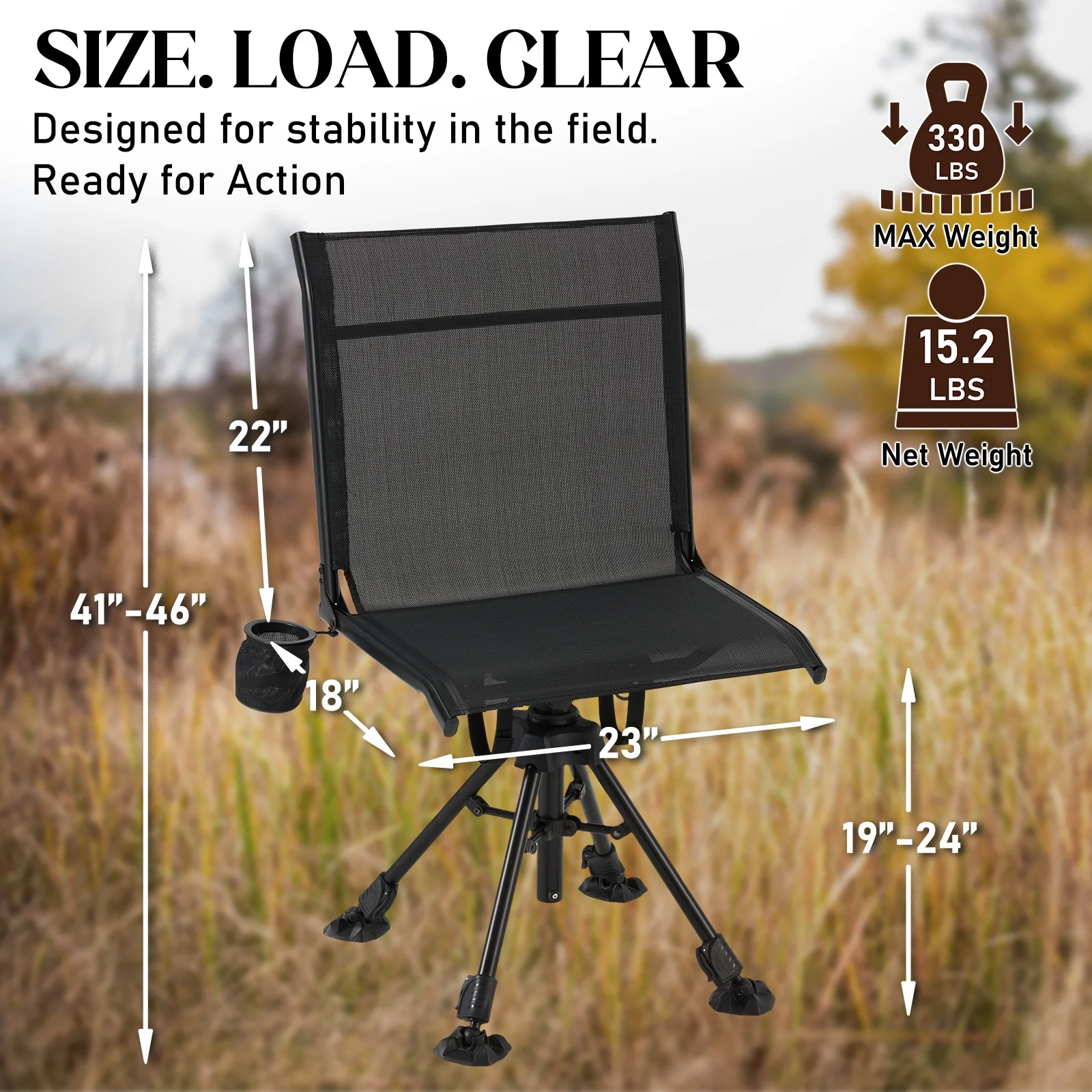 Danrelax 360- Silent Camo Hunting Blind Chair, Armrests, Side Pouch, Telescopic Legs - Image 53