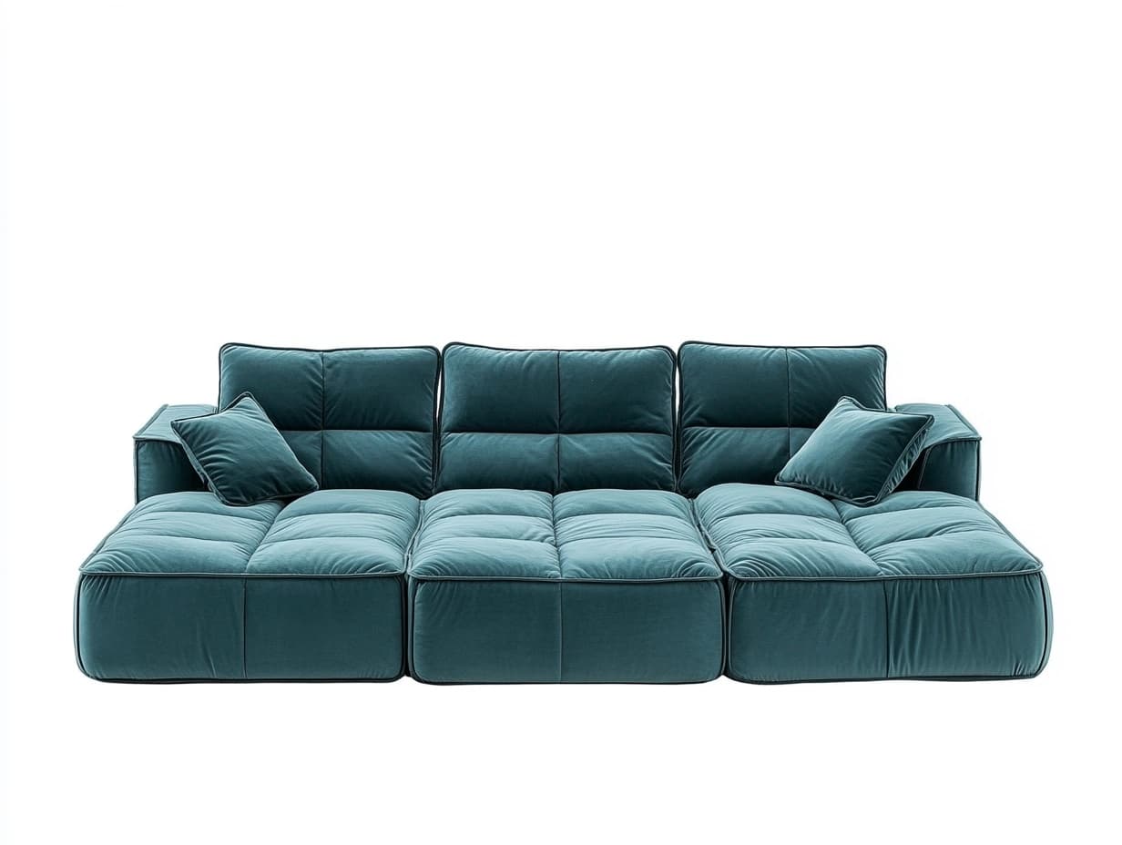 Sofá Modular Verde Terciopelo Cuadrado 3 Plazas