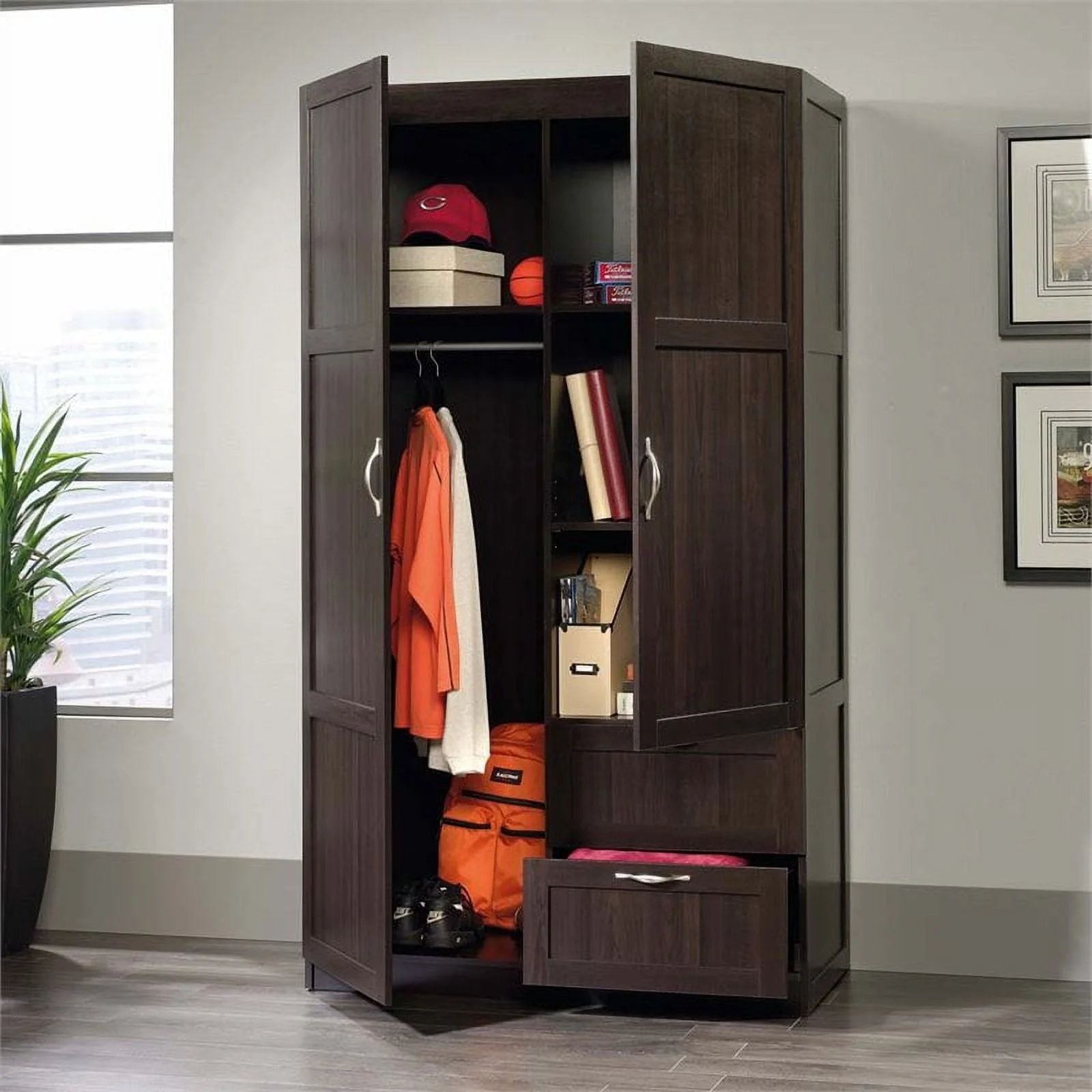 Sauder Wardrobe/Storage Cabinet, Cinnamon Cherry Finish - Image 12