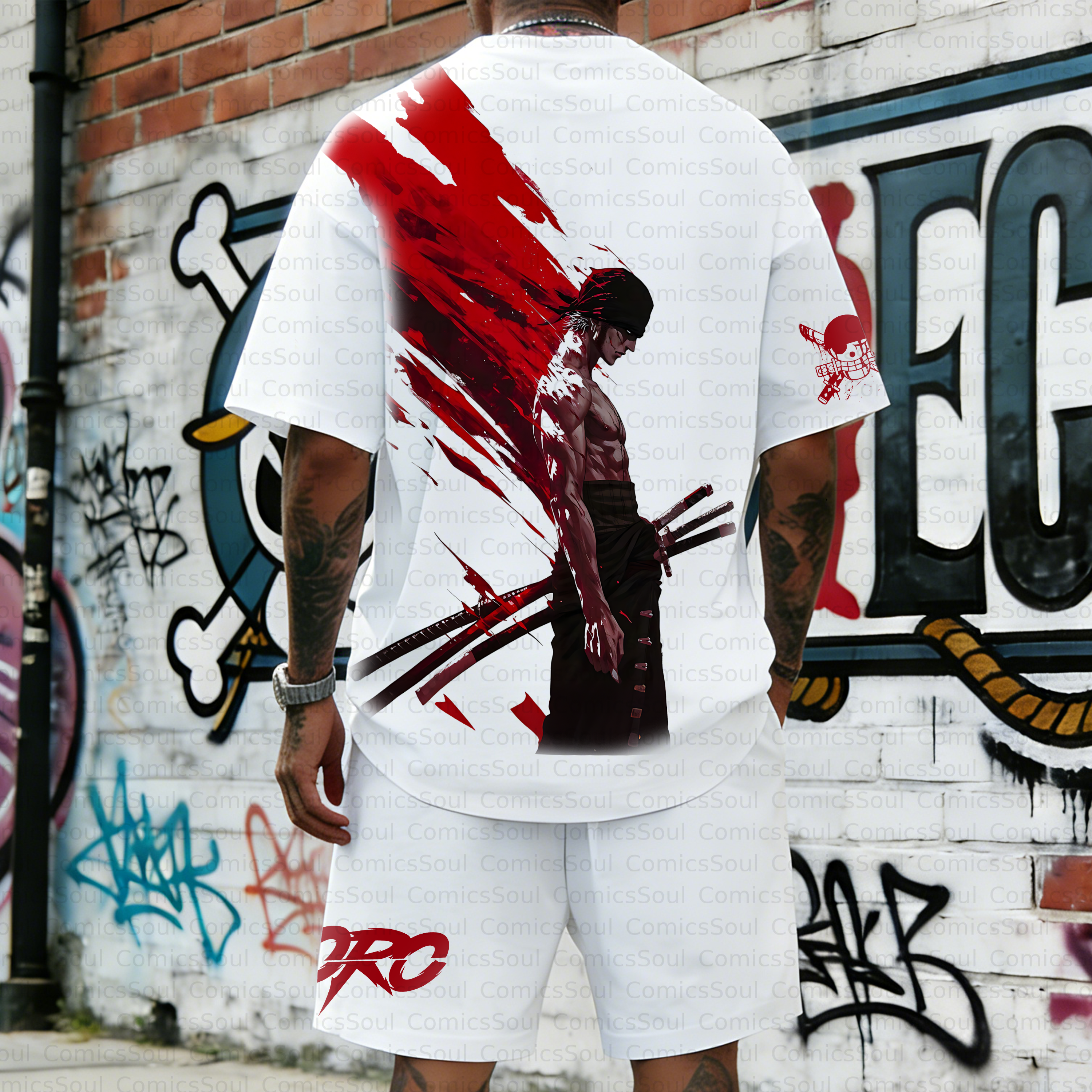 Unisex Anime Inspired Vintage T-shirt& Shorts 2 Pieces Set