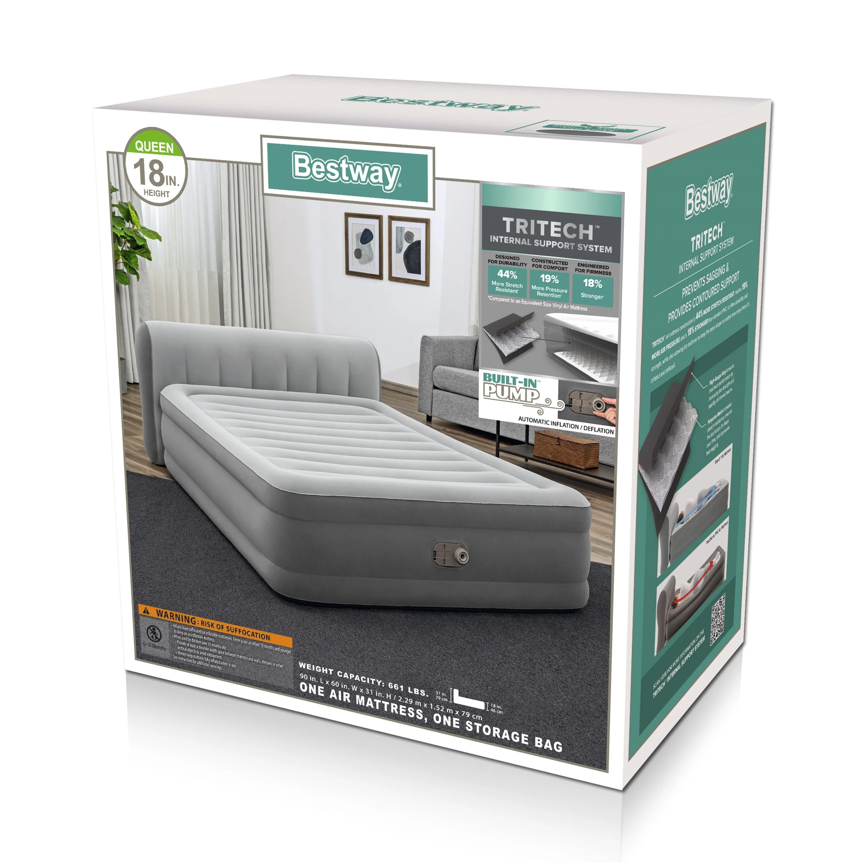 Headboard 18" Queen Air Mattress with Built-in Pump - Image 7