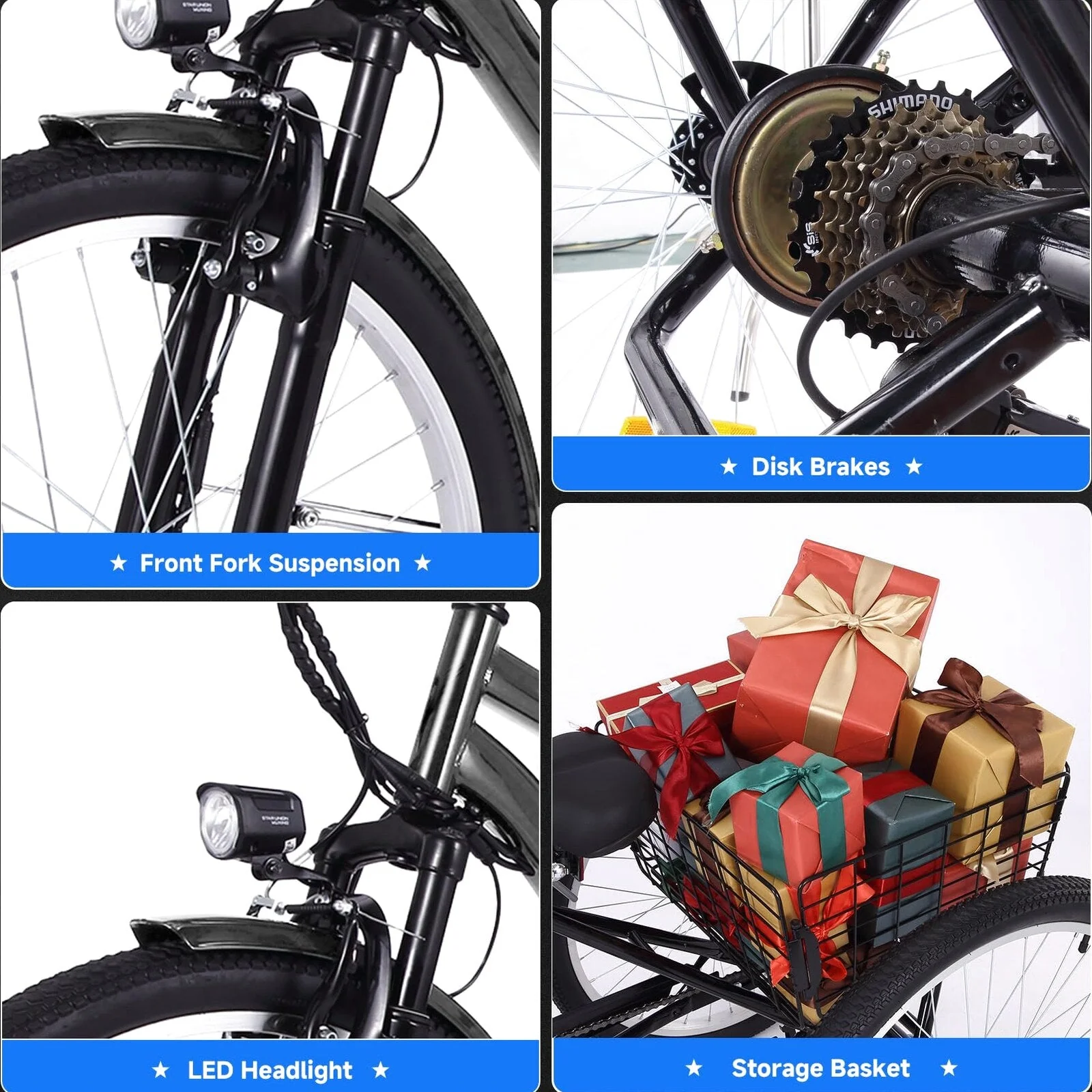 26 Inch Adult 3 Wheel Electric Tricycle With Basket, Fat Tires, 7 Speeds, 350W Motor, 36V 10Ah Battery - BICYCLE - Image 13 26 Inch Adult 3 Wheel Electric Tricycle With Basket, Fat Tires, 7 Speeds, 350W Motor, 36V 10Ah Battery - BICYCLE - Image 13