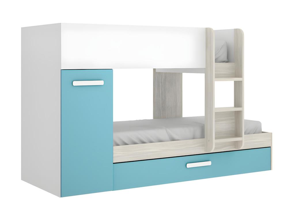 Litera con cama nido y compartimentos 3 x 90 x 190 cm- Joliven natural y azul- ANTHONY