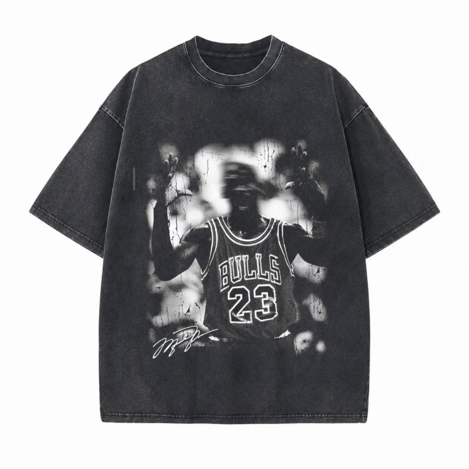 Retro Smoke Graphic Basketball Fan Printed Unisex Washed T-Shirt
