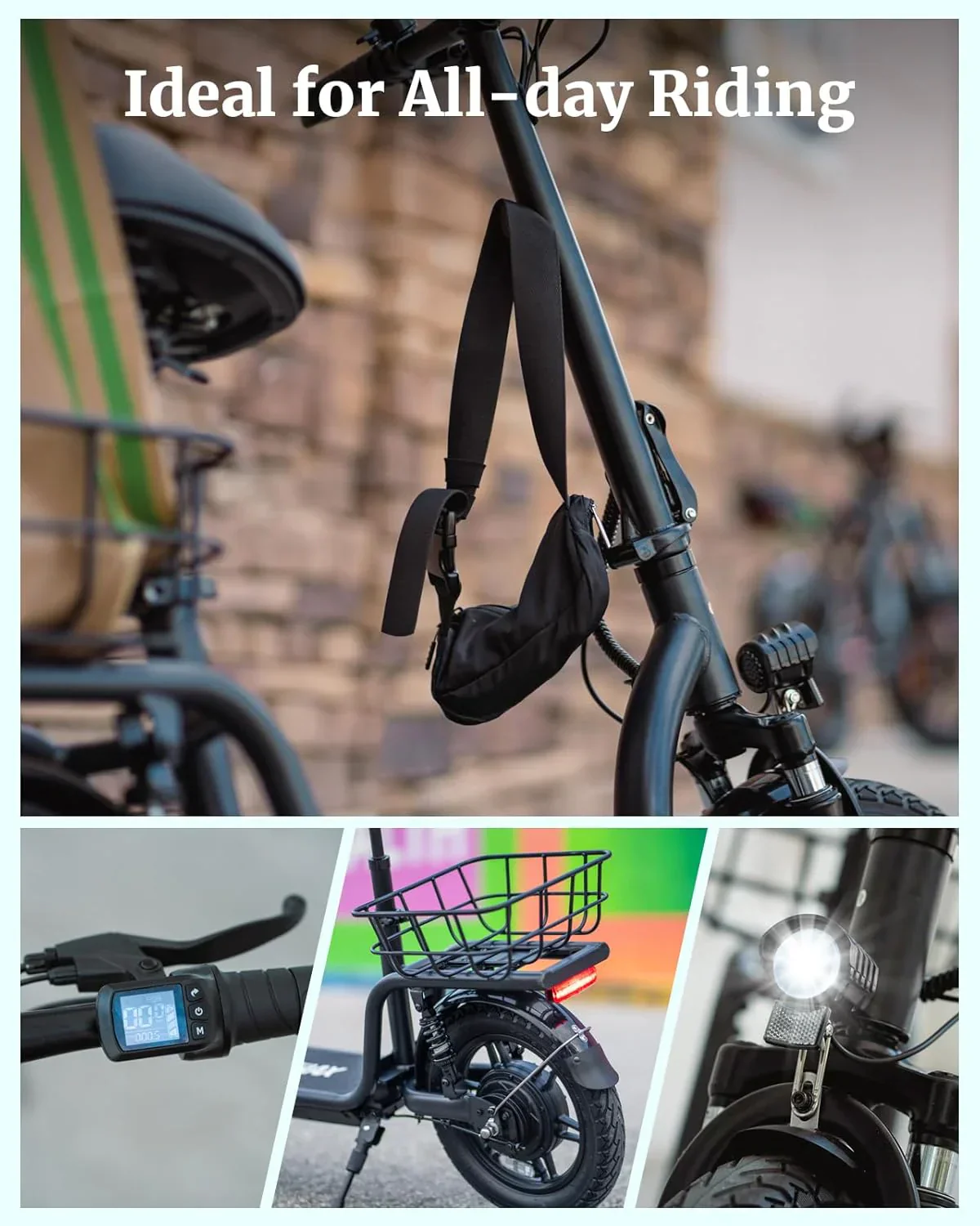 Gotrax adult electric scooter with seat maximum range of 19-25 miles all-terrain tires wide pedals