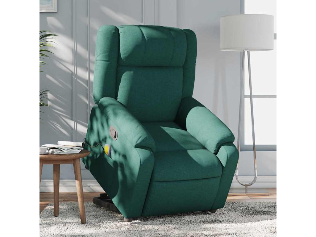 Silla de masaje reclinable de pie de tela verde oscura